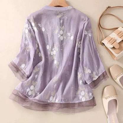 LOULOU - GEBORDUURDE BLOEMEN BLOUSE