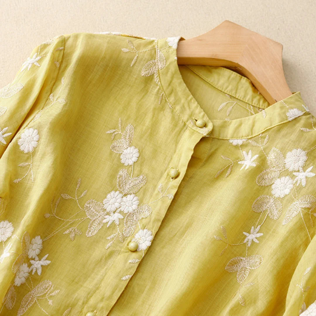 LOULOU - GEBORDUURDE BLOEMEN BLOUSE