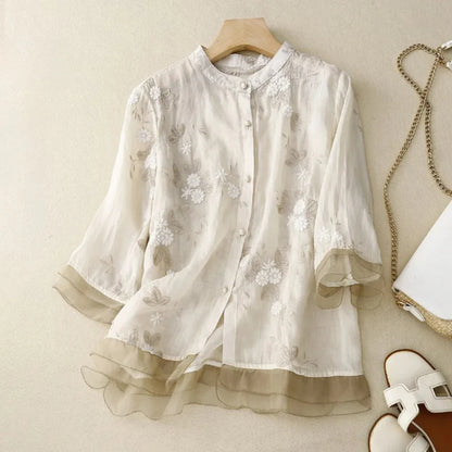 LOULOU - GEBORDUURDE BLOEMEN BLOUSE
