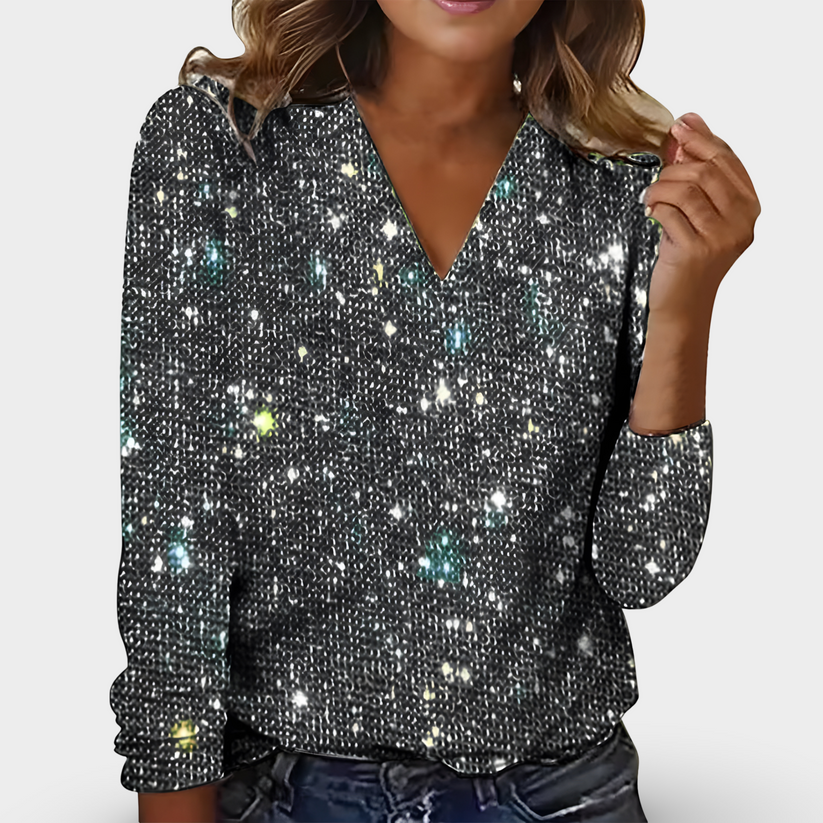 LEA - BLOUSE MET V-HALS EN KRISTALSTEENTJES