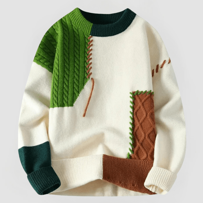 ARNE - NAUWSLUITENDE TRUI MET PATCHWORKDESSIN