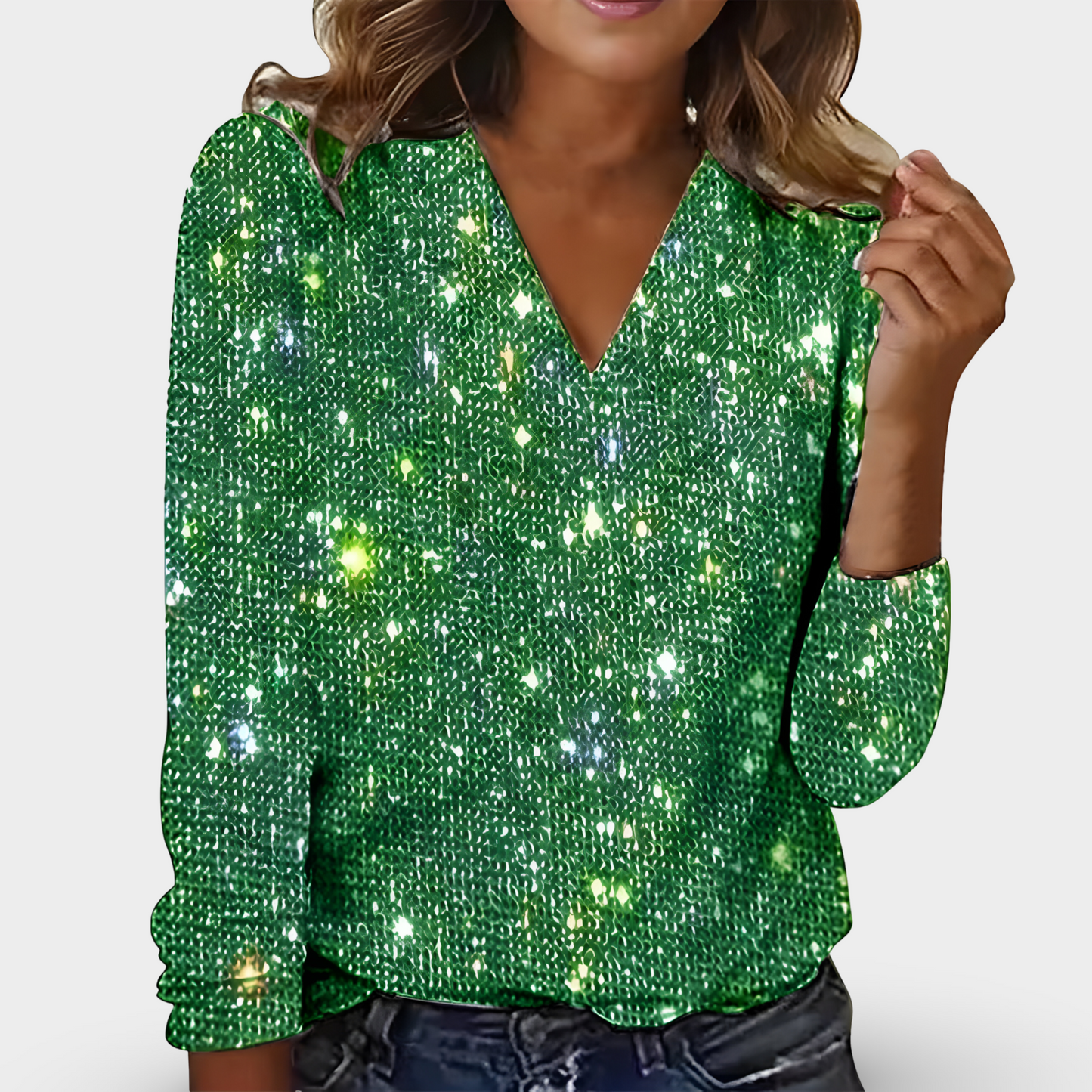 LEA - BLOUSE MET V-HALS EN KRISTALSTEENTJES