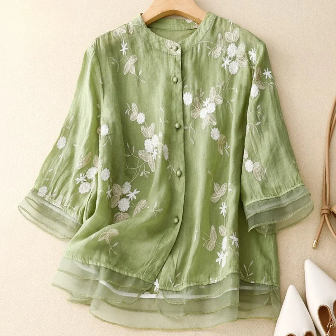 LOULOU - GEBORDUURDE BLOEMEN BLOUSE
