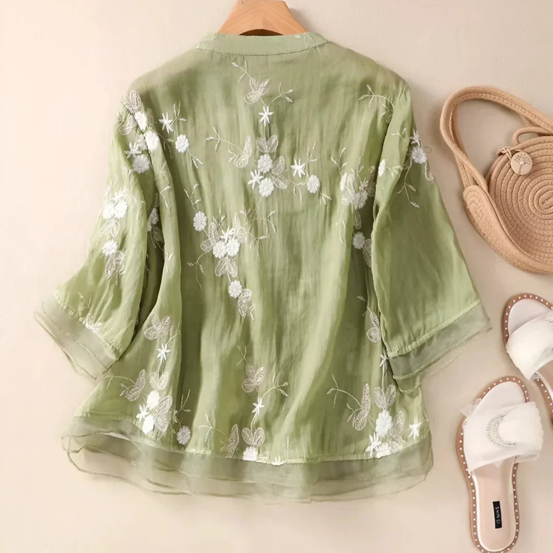 LOULOU - GEBORDUURDE BLOEMEN BLOUSE