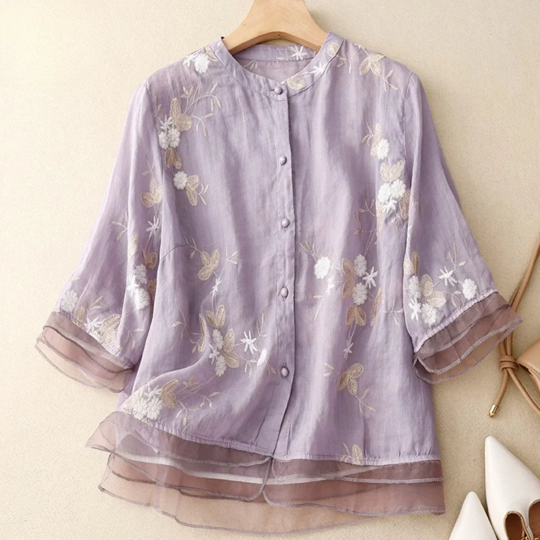 LOULOU - GEBORDUURDE BLOEMEN BLOUSE