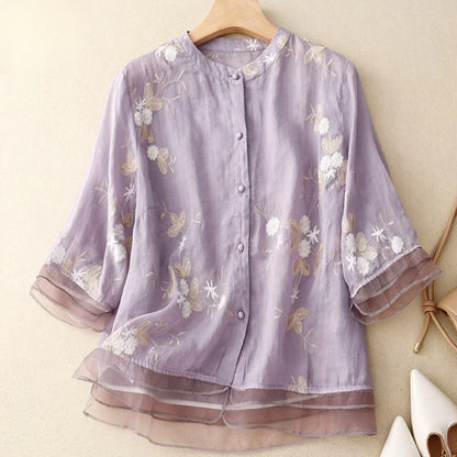LOULOU - GEBORDUURDE BLOEMEN BLOUSE