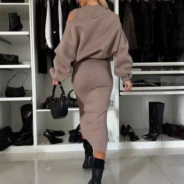 OLGA - SET VAN SWEATSHIRT EN MIDIJURK