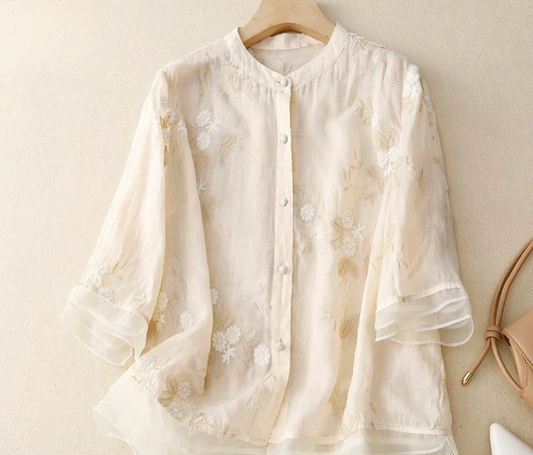 LOULOU - GEBORDUURDE BLOEMEN BLOUSE