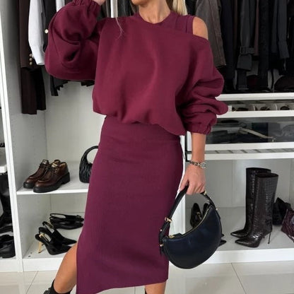 OLGA - SET VAN SWEATSHIRT EN MIDIJURK