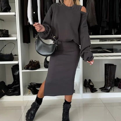 OLGA - SET VAN SWEATSHIRT EN MIDIJURK