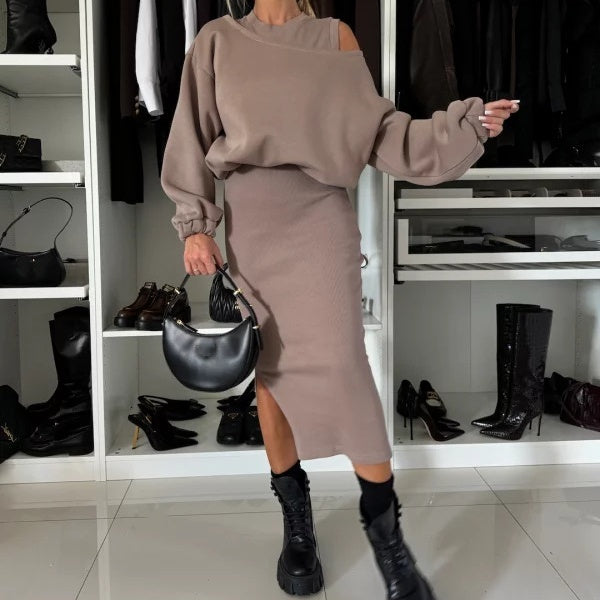 OLGA - SET VAN SWEATSHIRT EN MIDIJURK