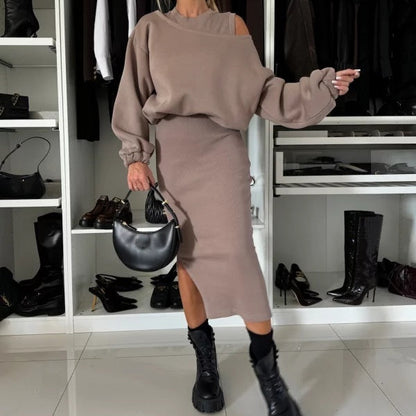 OLGA - SET VAN SWEATSHIRT EN MIDIJURK